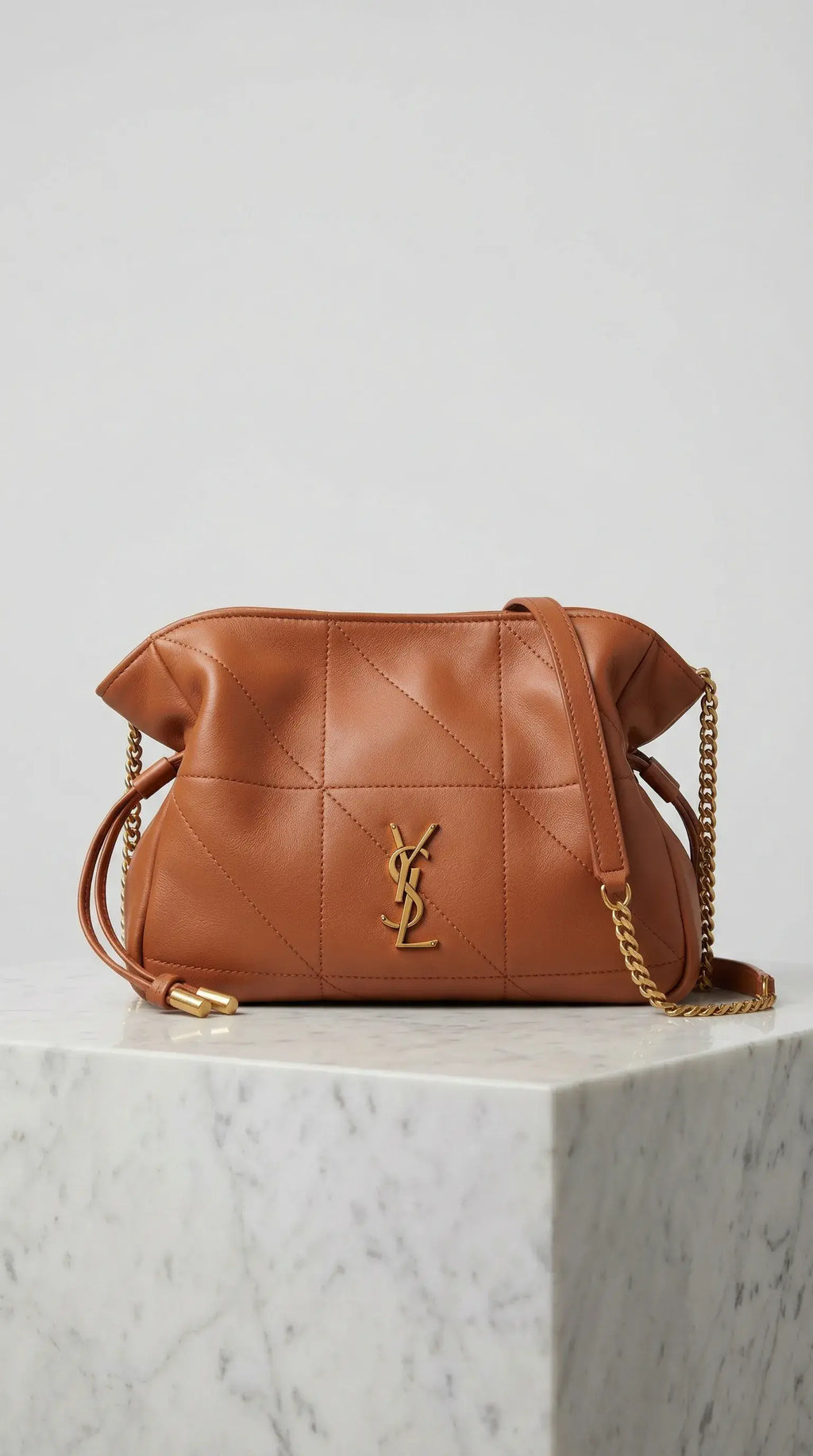 Drawstring Mini Bag – Caramel Quilted Leather