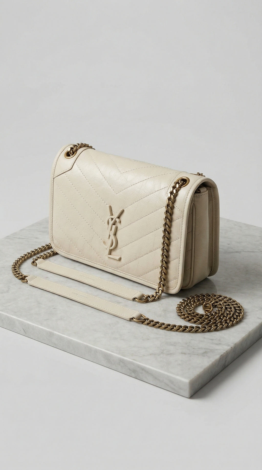 Chain Shoulder Bag – Cream Quilted Leather