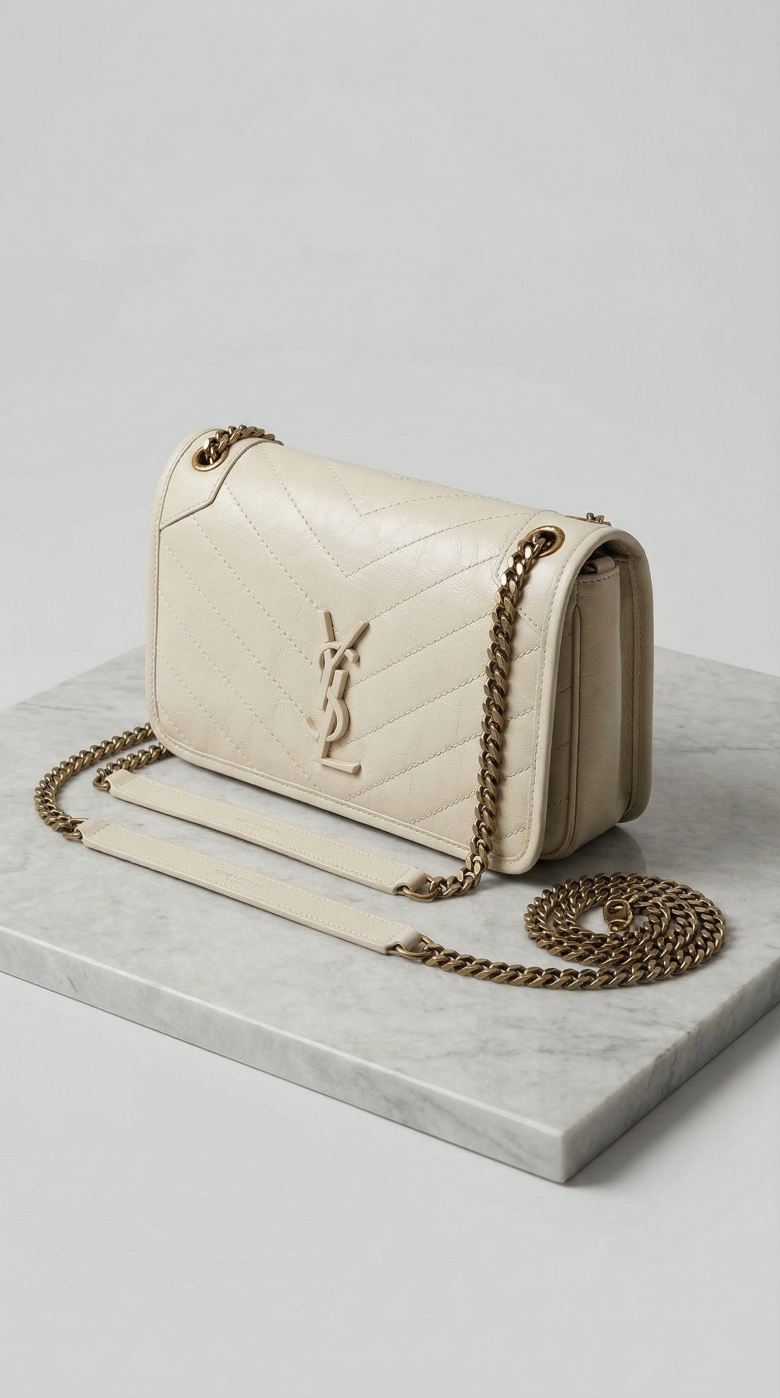 Chain Shoulder Bag – Cream Quilted Leather