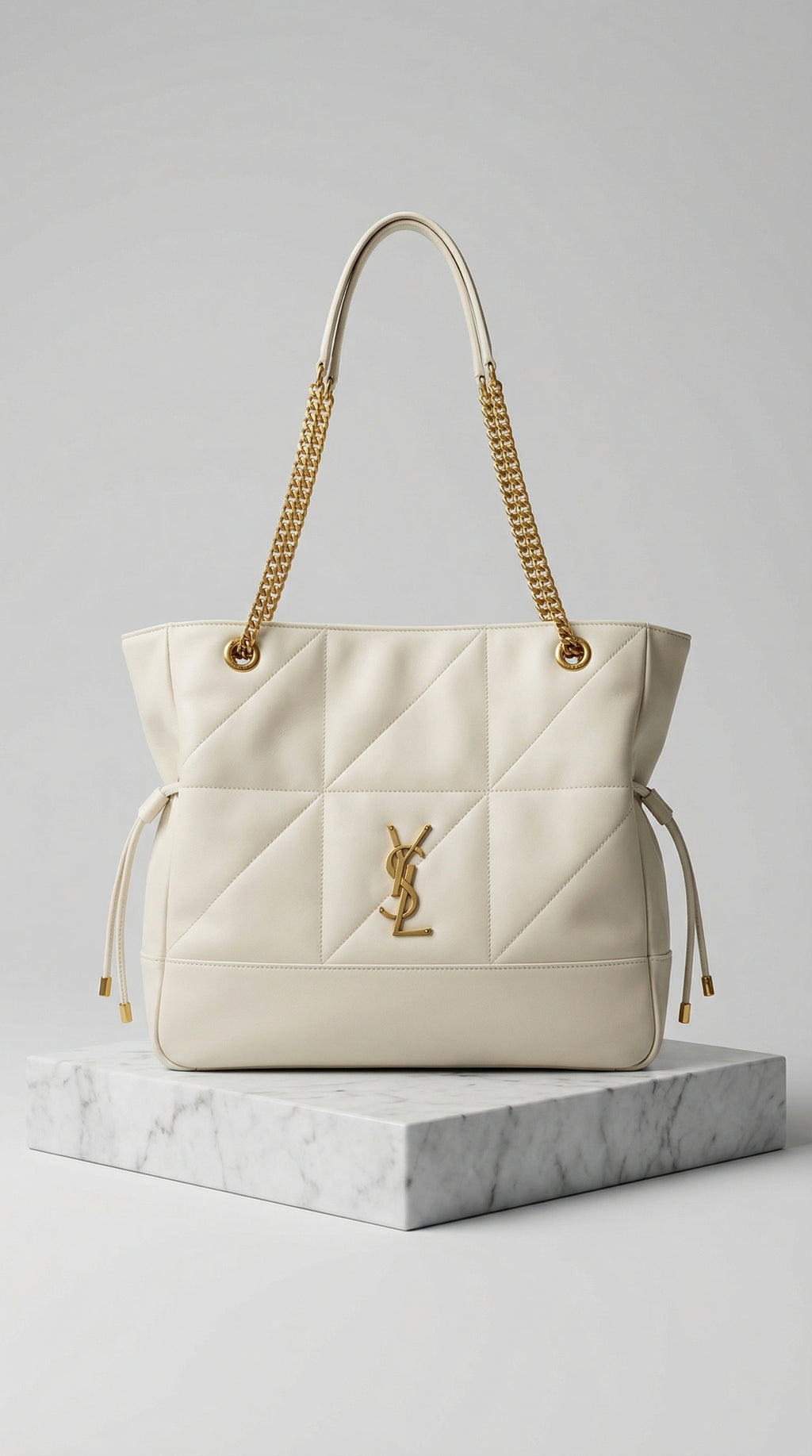 Chain Tote Bag– Cream Quilted Leather
