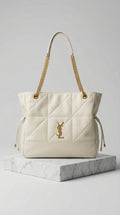 Chain Tote Bag– Cream Quilted Leather