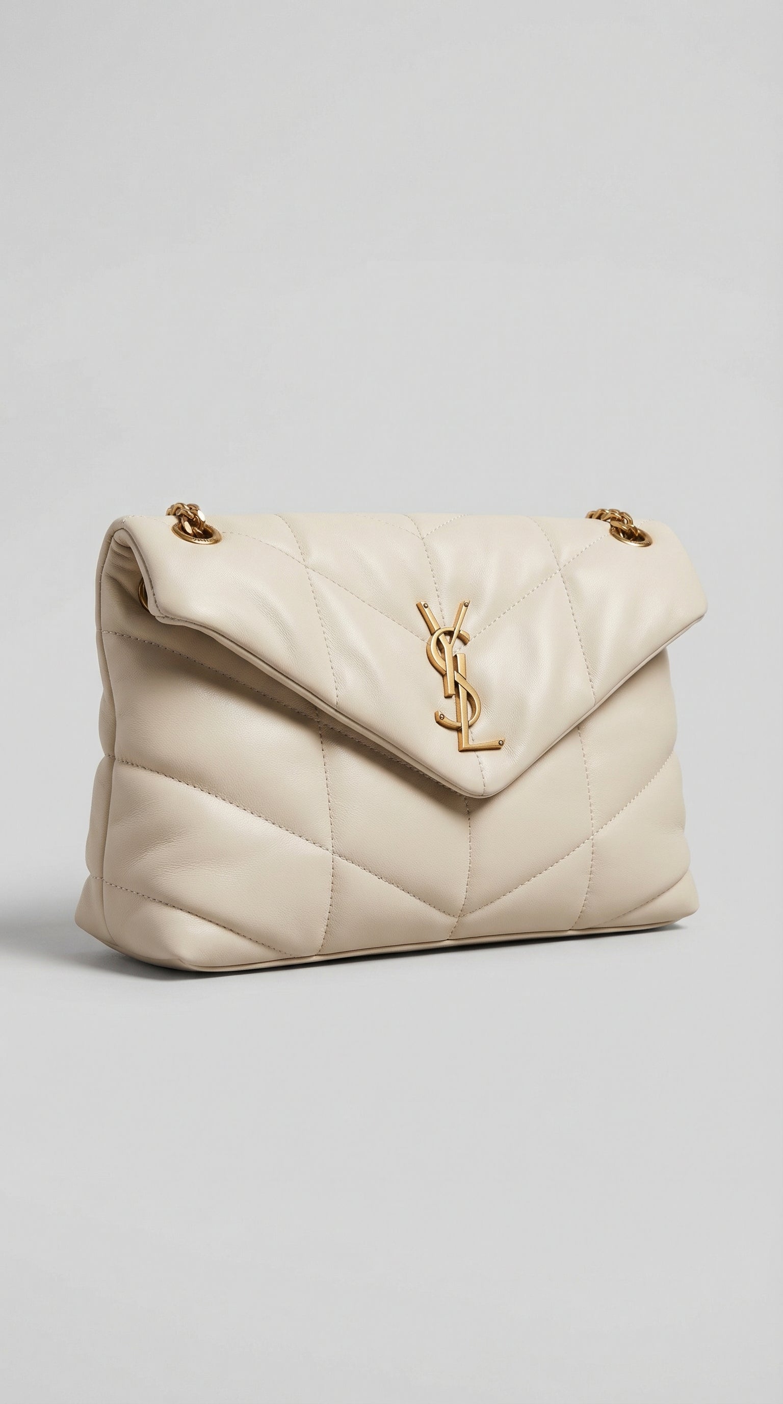 Quilted Flap Shoulder Bag – Cream Chevron Leather (Gold Hardware)