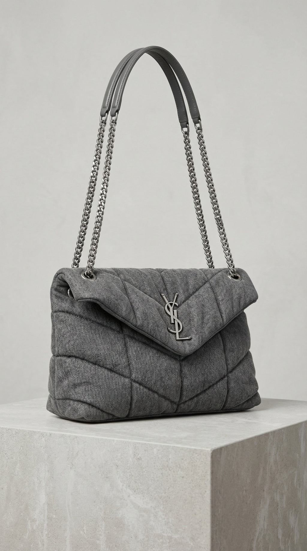 Puffer Denim Shoulder Bag – Grey