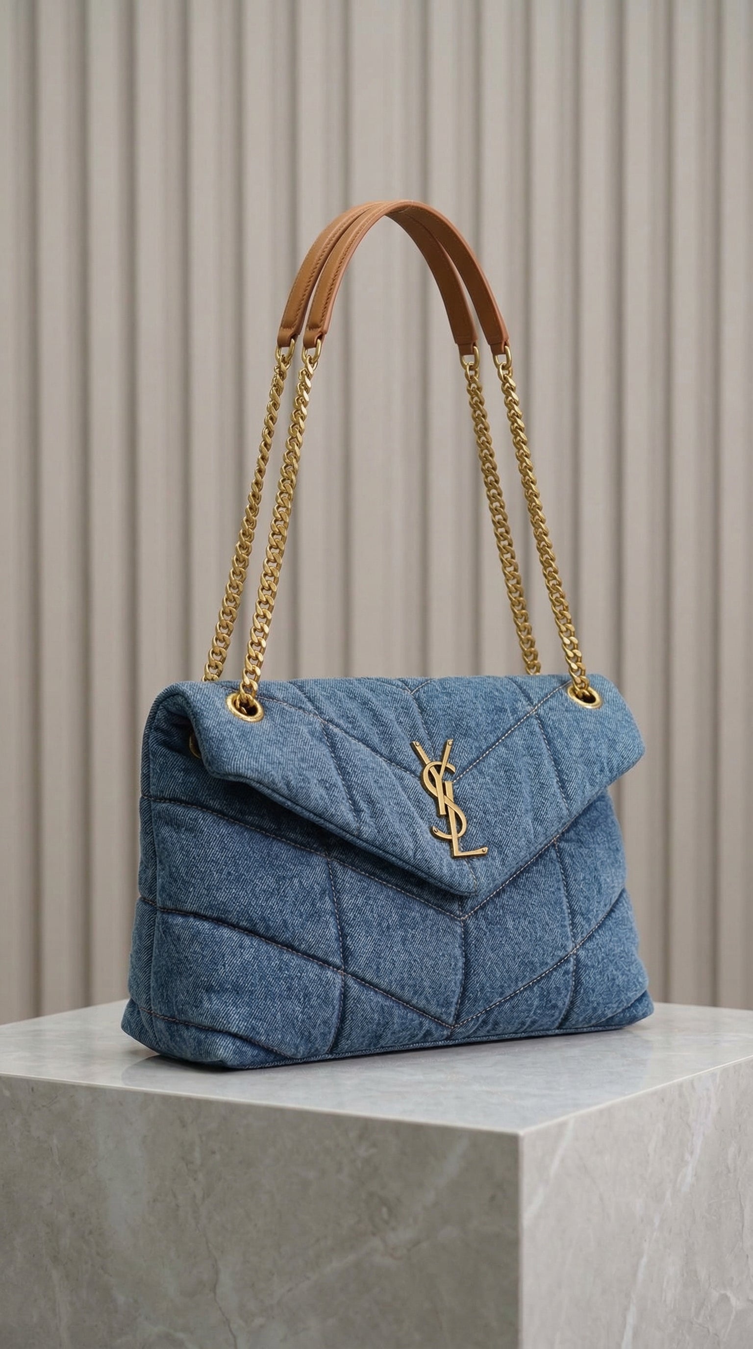 Puffer Denim Shoulder Bag – Large