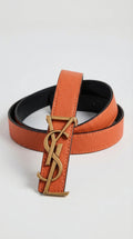 Cassandre Logo Leather Belt – Orange / Black (Gold Hardware) - EliteLux Outlet