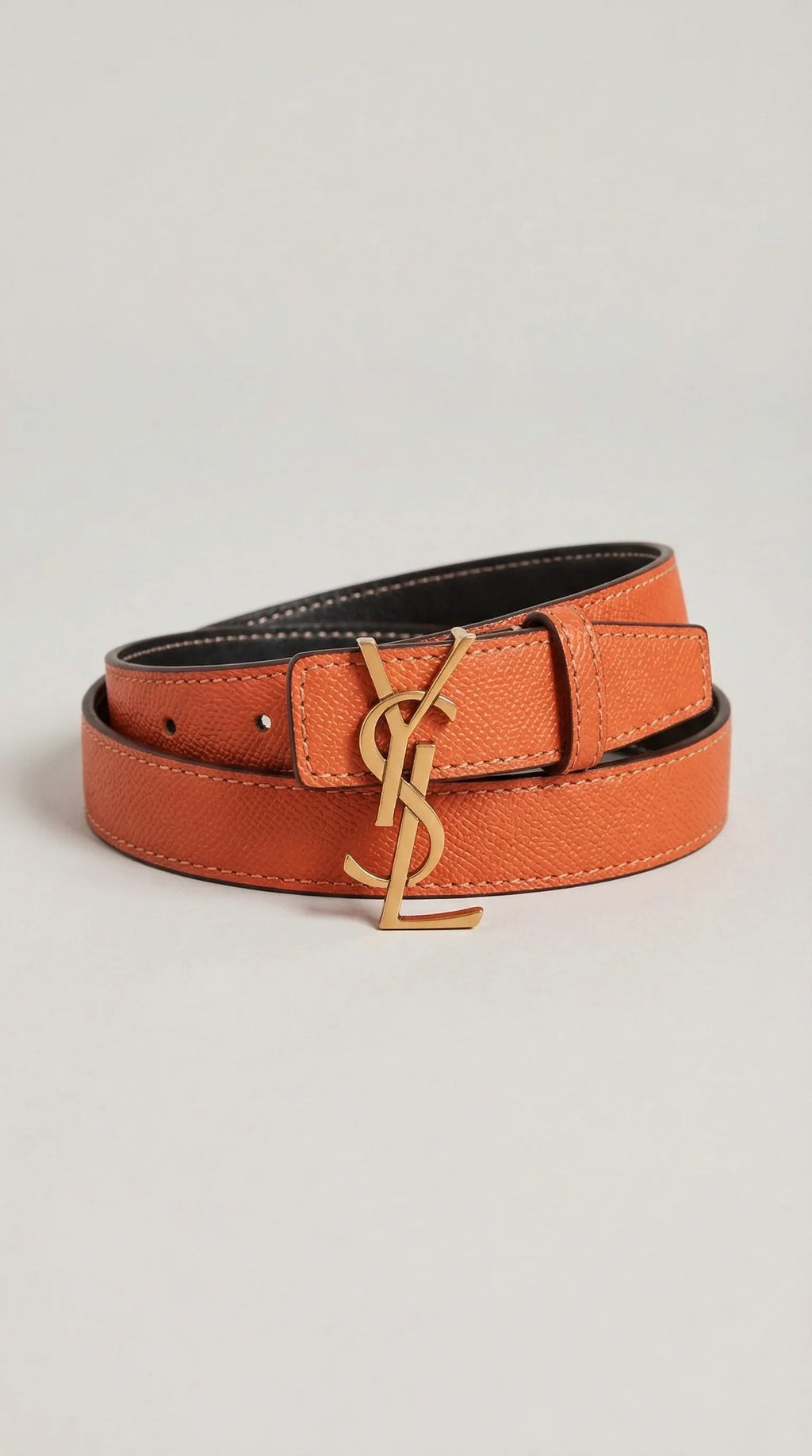 Cassandre Logo Leather Belt – Orange / Black (Gold Hardware) - EliteLux Outlet