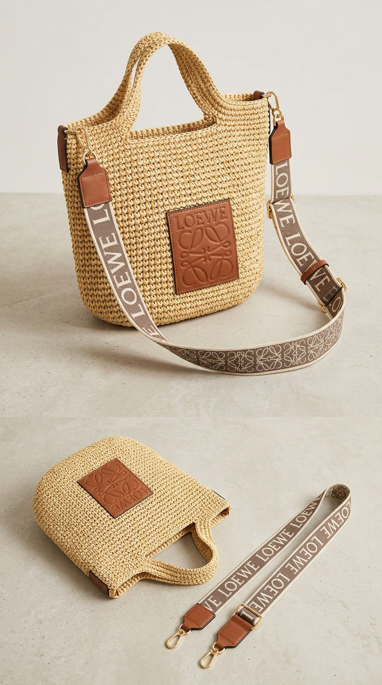 Mini Slit Raffia Crossbody Bag - Brown