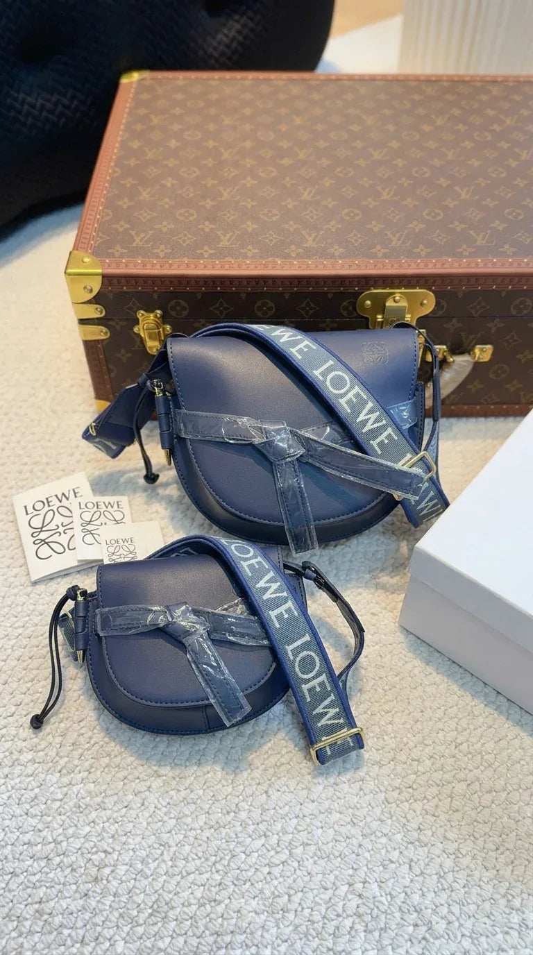 Gate Dual Mini Leather Crossbody Bag Dark Blue - EliteLux Outlet