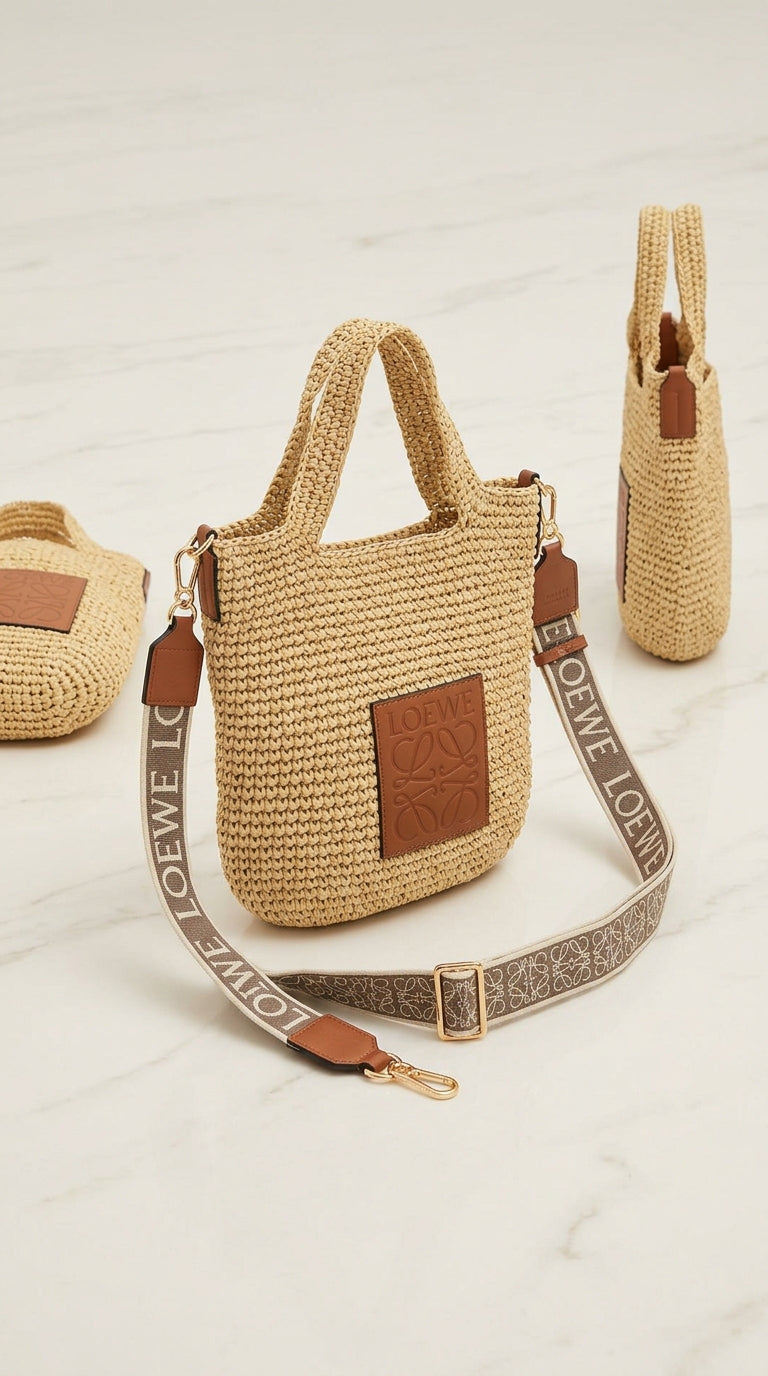 Mini Slit Raffia Crossbody Bag - Brown