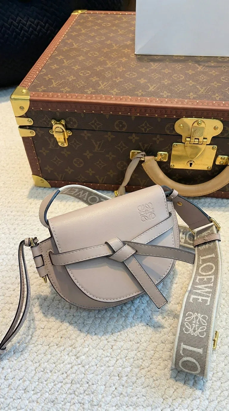 Gate Dual Mini Leather Crossbody Bag Beige - EliteLux Outlet