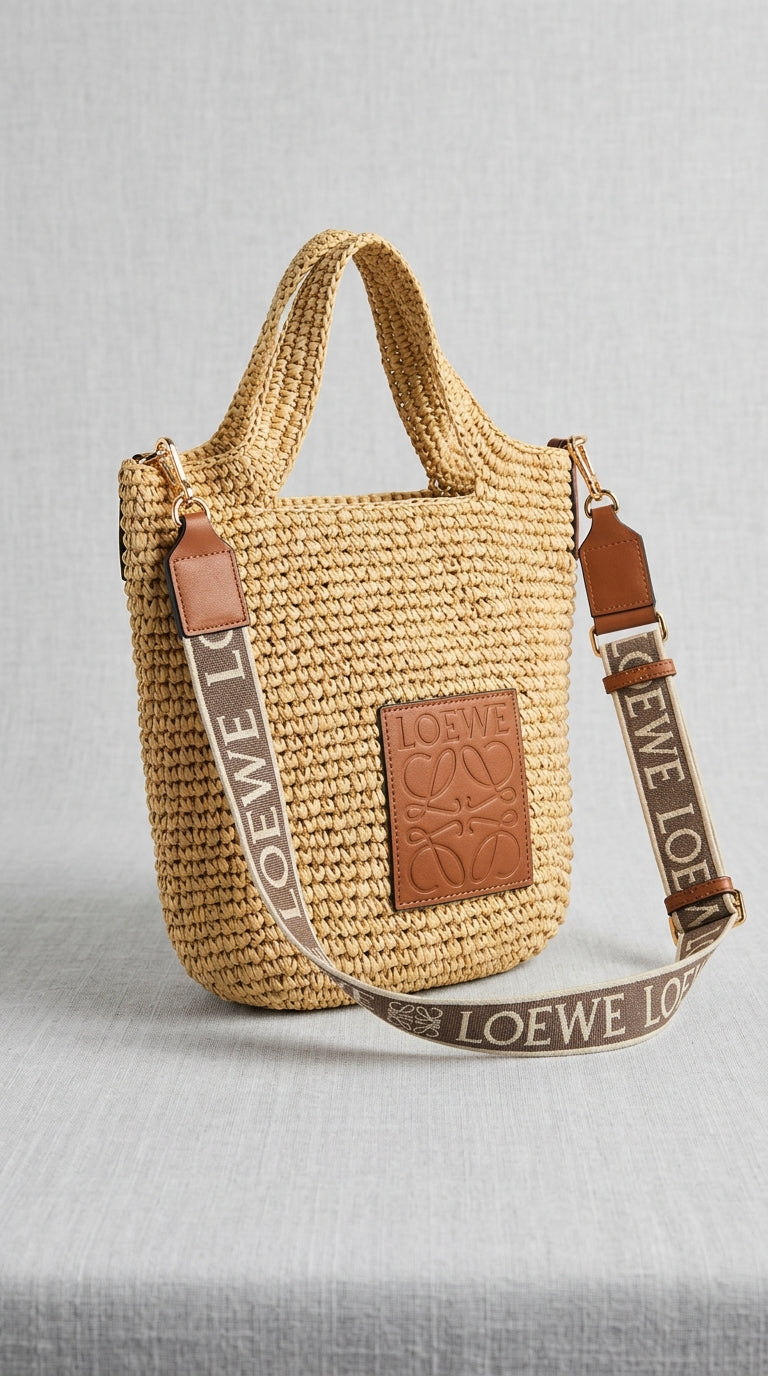Mini Slit Raffia Crossbody Bag - Brown