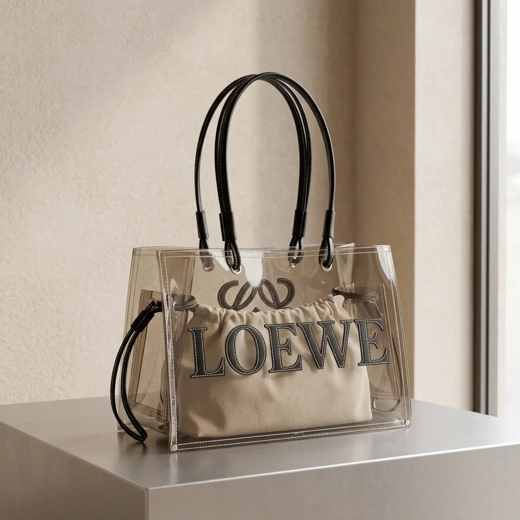 PVC and Leather Tote Bag - Beige