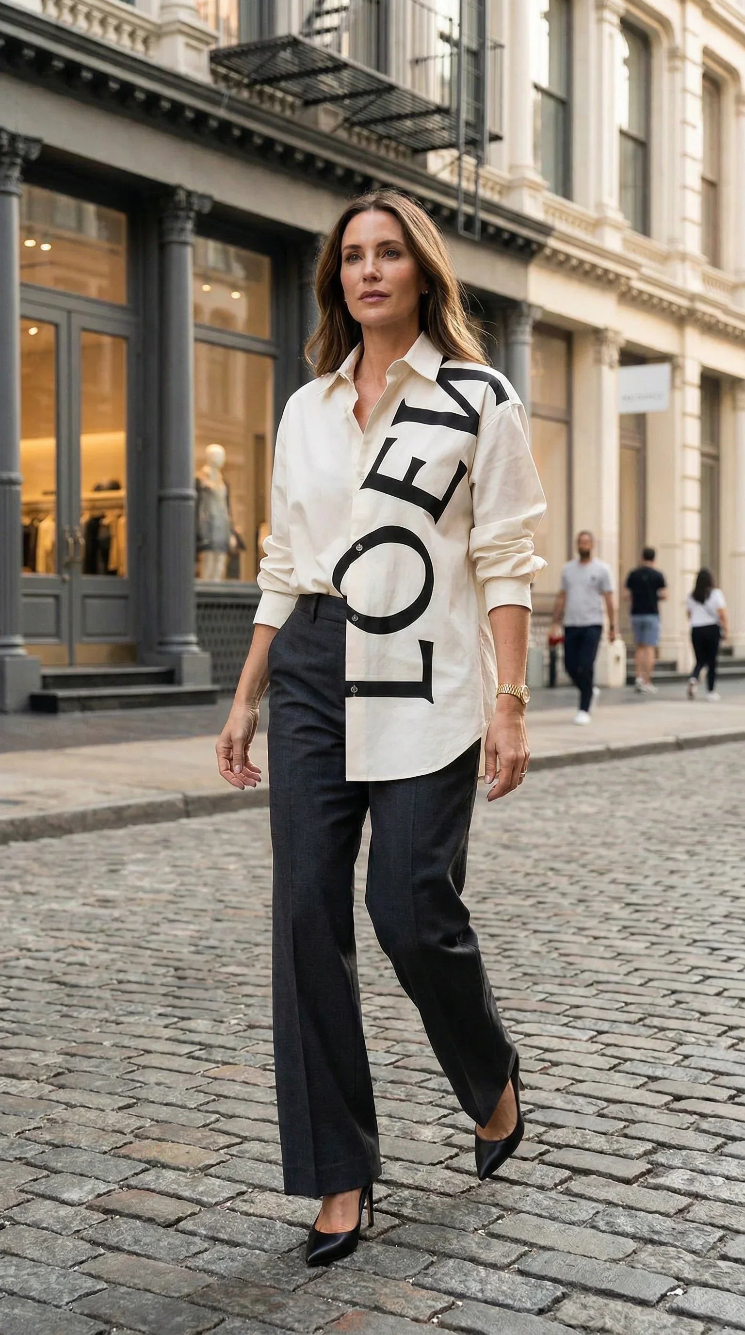 Ivory Oversized Typography Silk-Blend Shirt - EliteLux Outlet