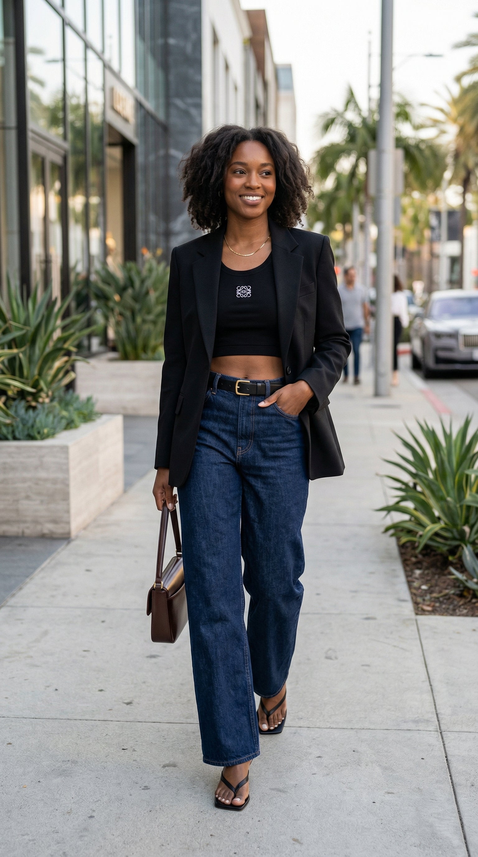 Cropped Ribbed Tank Top - Black