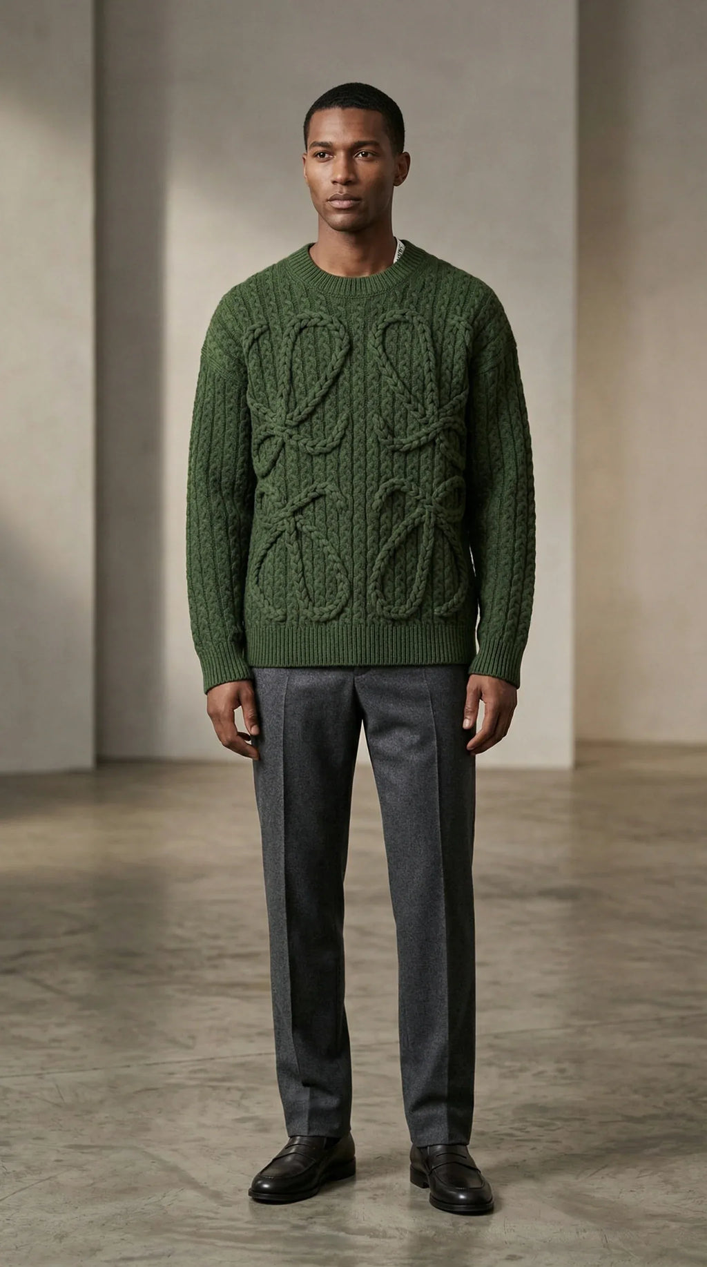 Anagram Heritage Cable Knit Sweater - Green - EliteLux Outlet