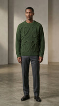 Anagram Heritage Cable Knit Sweater - Green - EliteLux Outlet