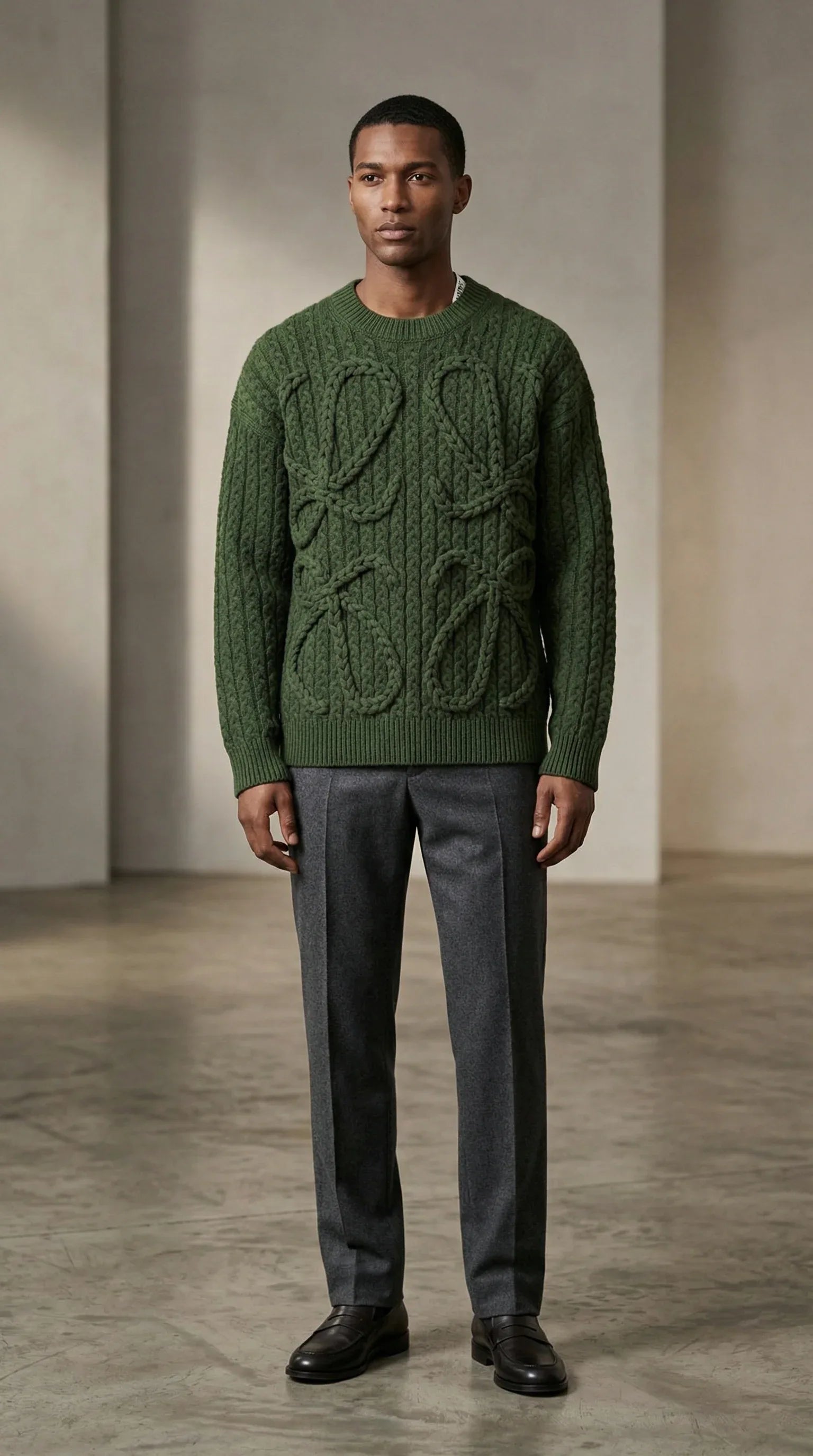 Anagram Heritage Cable Knit Sweater - Green - EliteLux Outlet