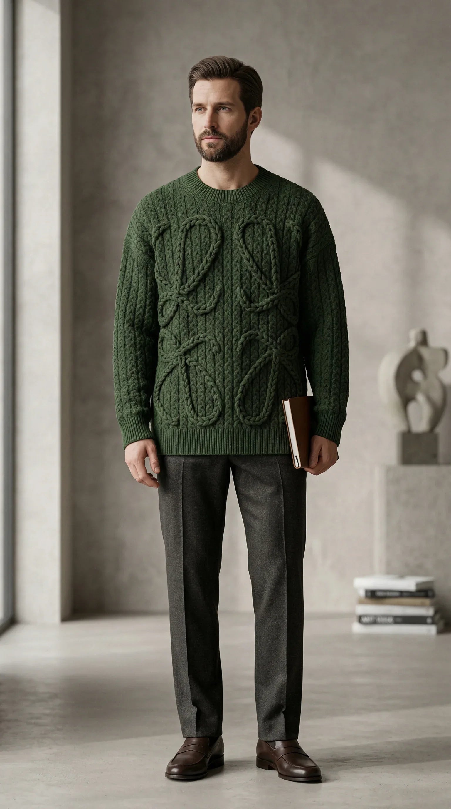 Anagram Heritage Cable Knit Sweater - Green - EliteLux Outlet