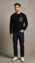 Textured Cable Knit Sweater -  Black