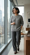 Anagram Heritage Cable Knit Sweater - Gray - EliteLux Outlet