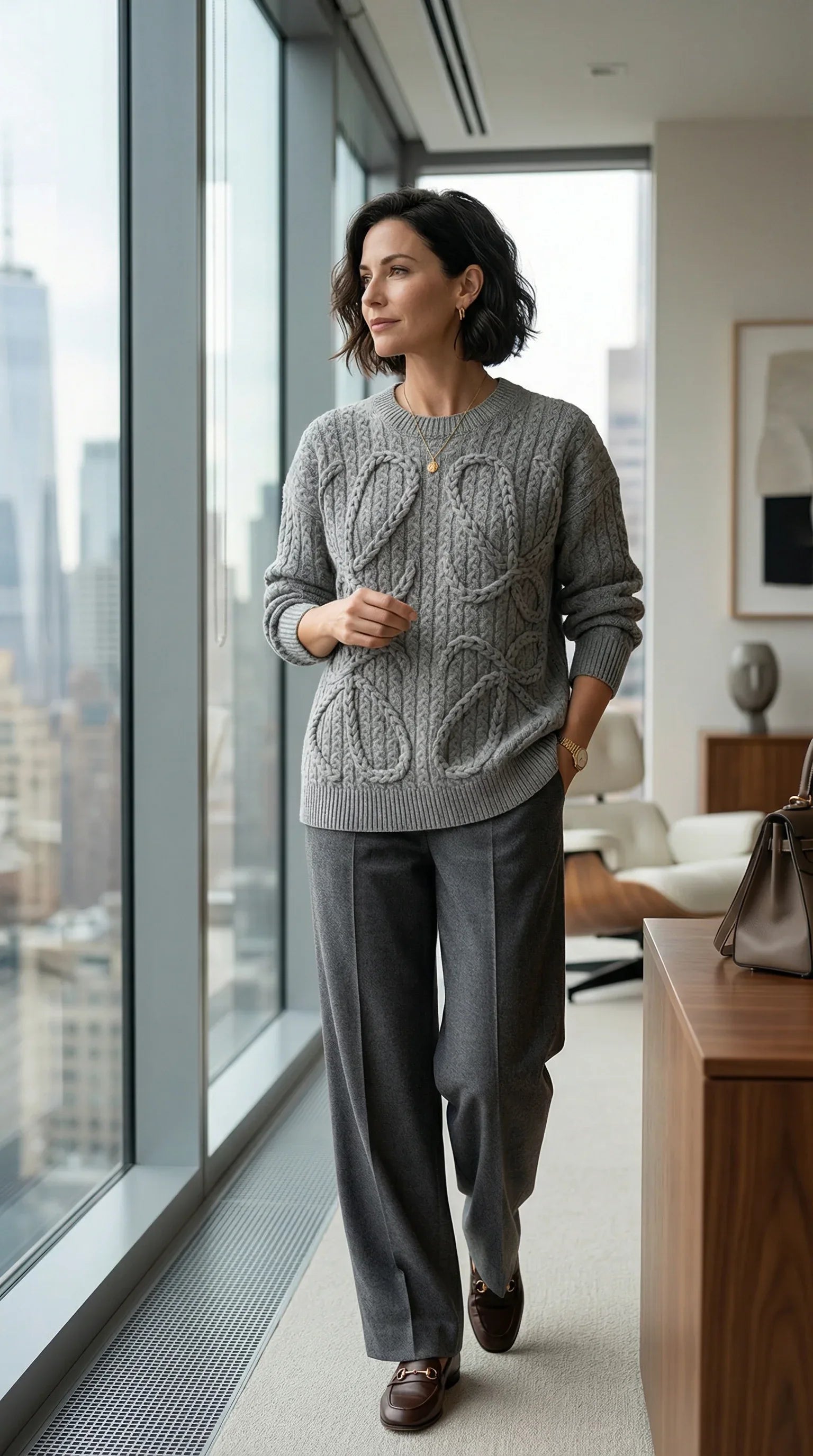 Anagram Heritage Cable Knit Sweater - Gray - EliteLux Outlet