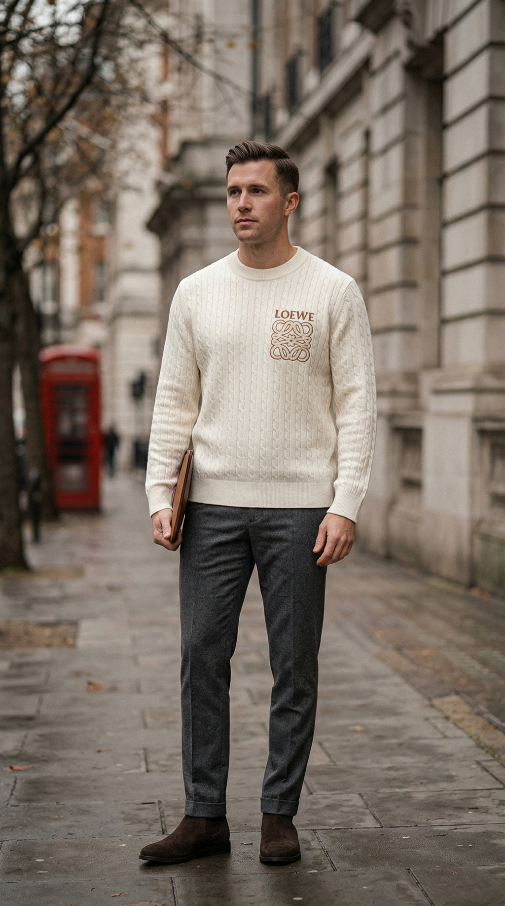 Textured Cable Knit Sweater - Beige
