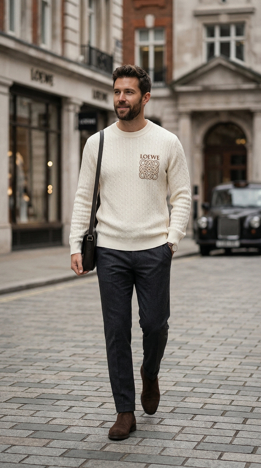 Textured Cable Knit Sweater - Beige