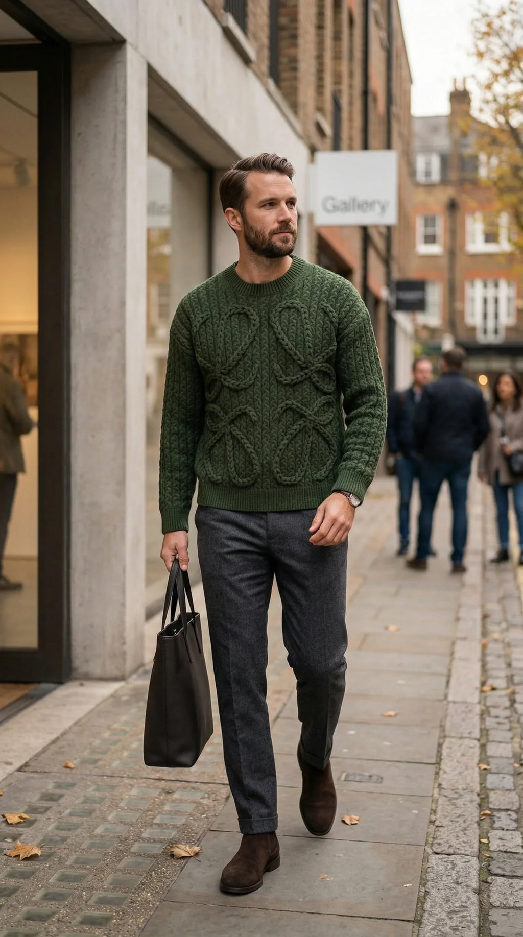 Anagram Heritage Cable Knit Sweater - Green - EliteLux Outlet