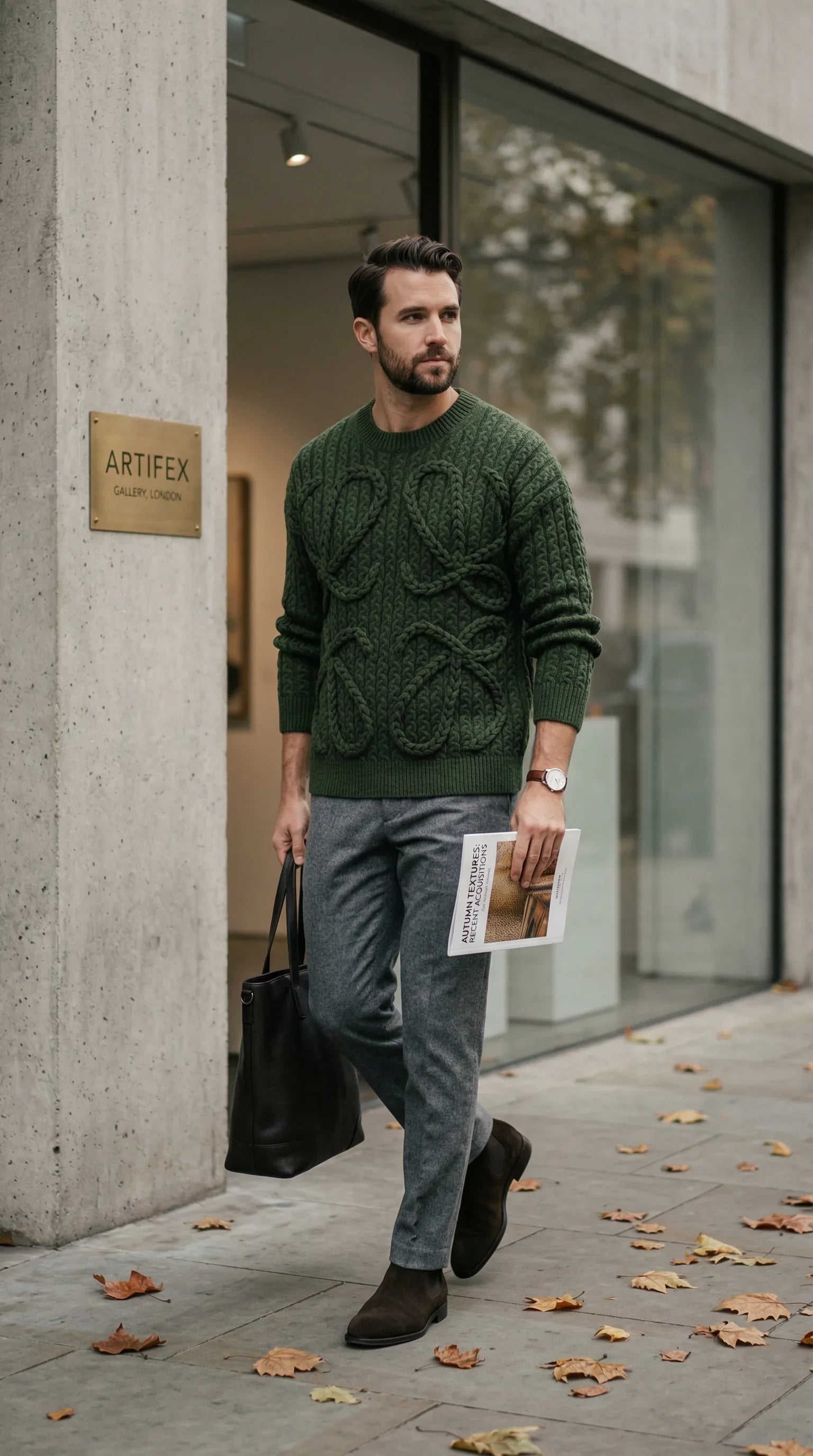 Anagram Heritage Cable Knit Sweater - Green - EliteLux Outlet