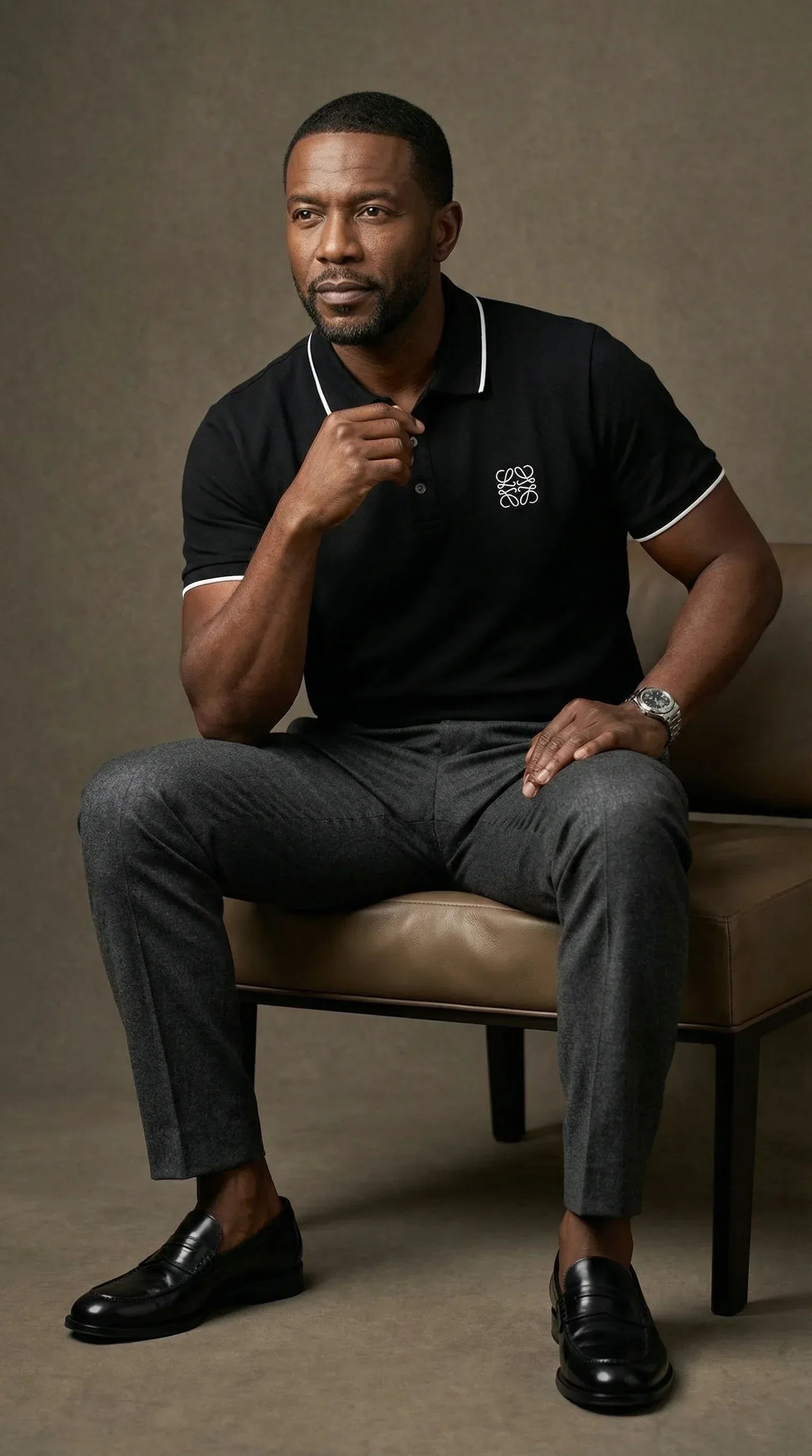Contrast Trim Piqué Polo – Black - EliteLux Outlet