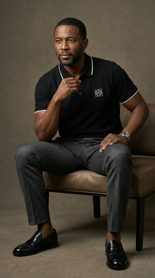 Contrast Trim Piqué Polo – Black - EliteLux Outlet