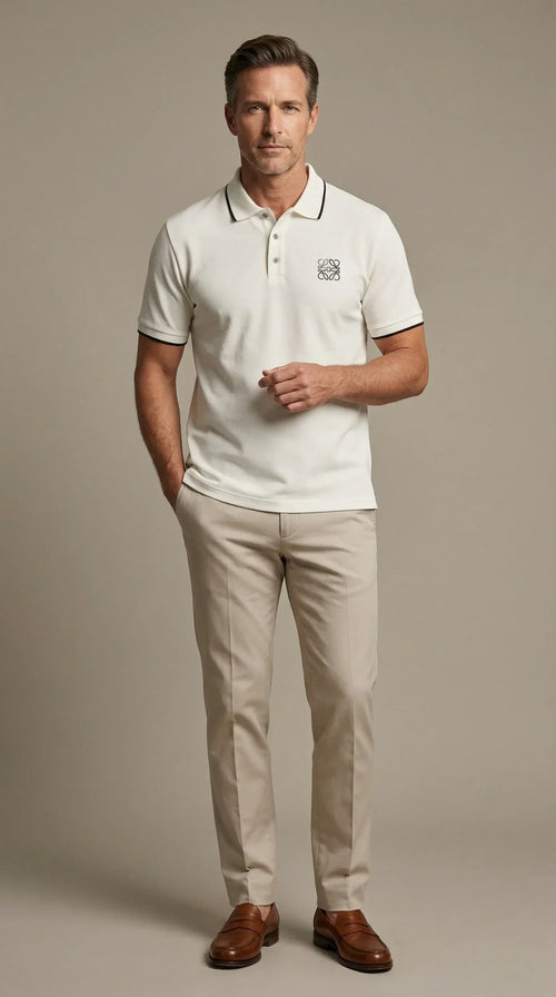 Contrast Trim Piqué Polo – White - EliteLux Outlet