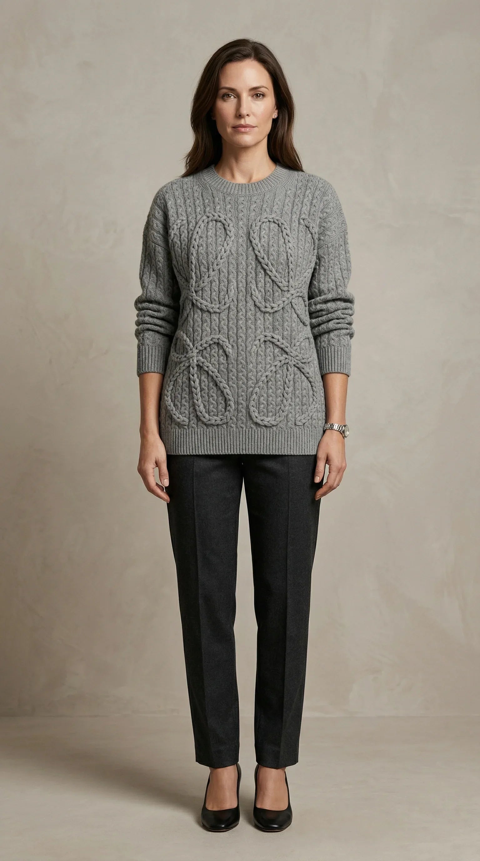 Anagram Heritage Cable Knit Sweater - Gray - EliteLux Outlet