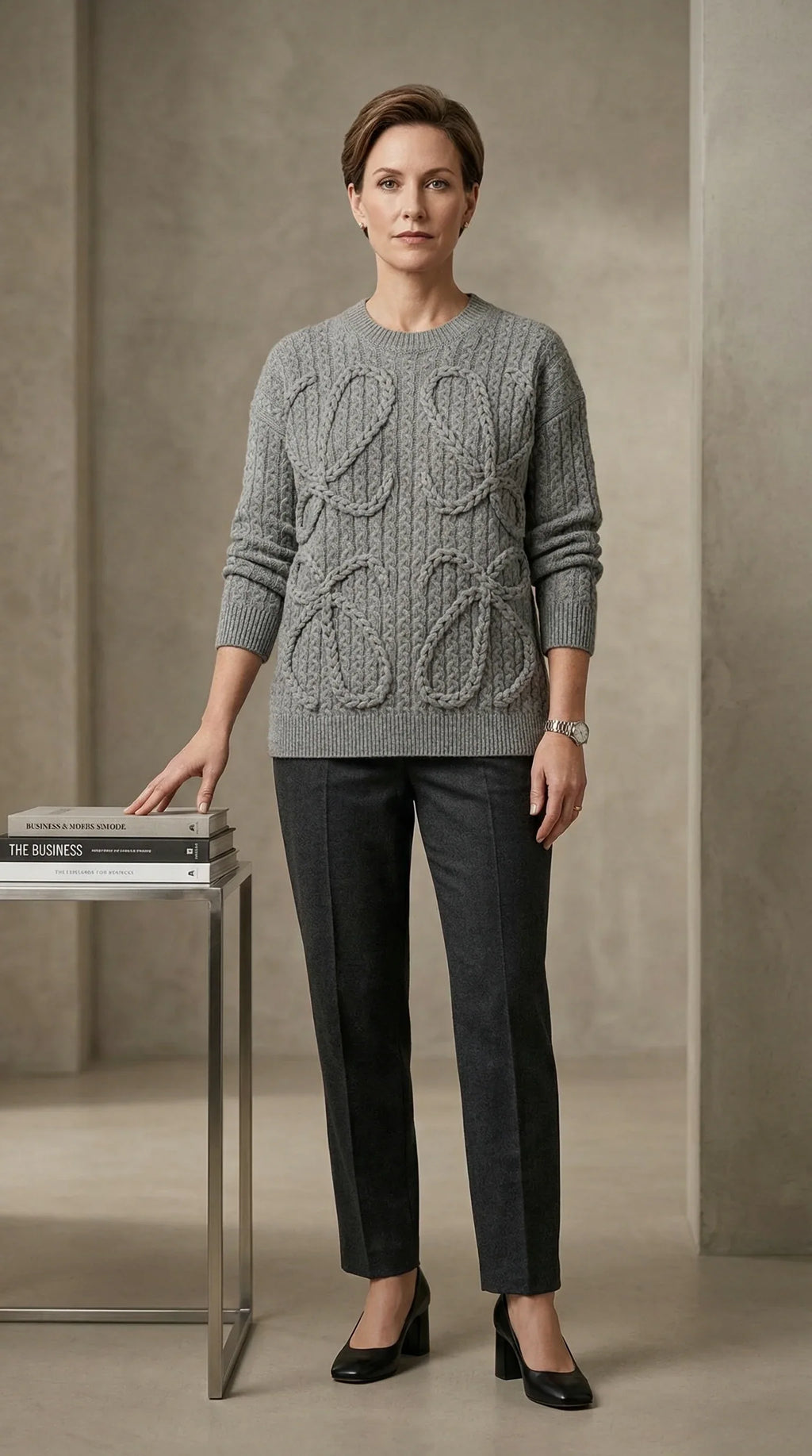 Anagram Heritage Cable Knit Sweater - Gray - EliteLux Outlet