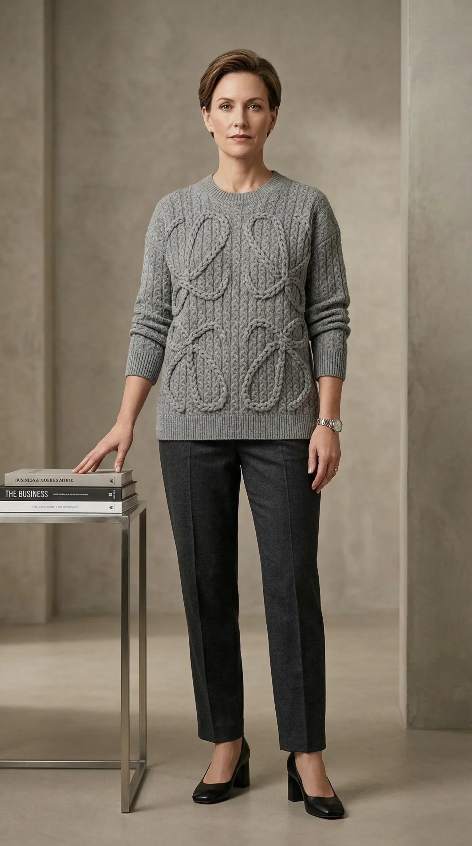 Anagram Heritage Cable Knit Sweater - Gray - EliteLux Outlet