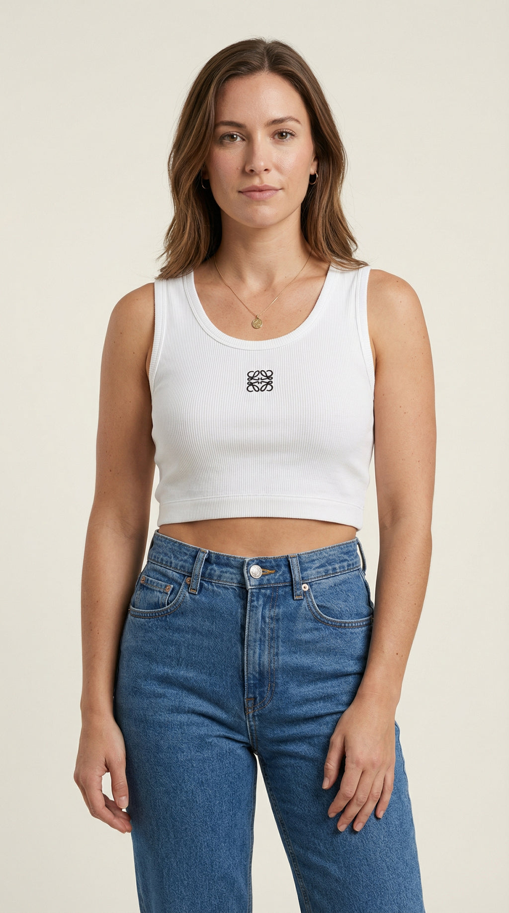 Cropped Ribbed Tank Top - White