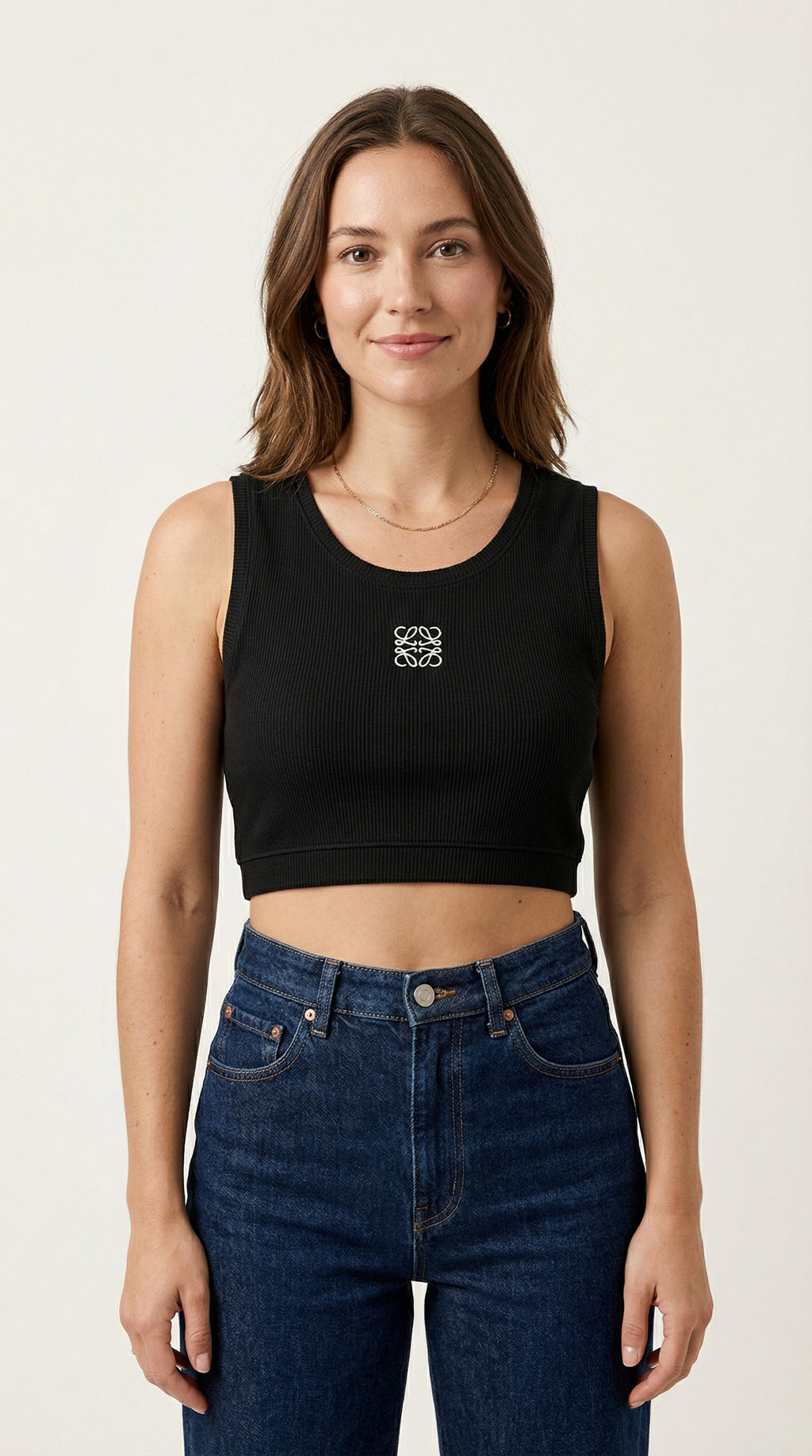Cropped Ribbed Tank Top - Black
