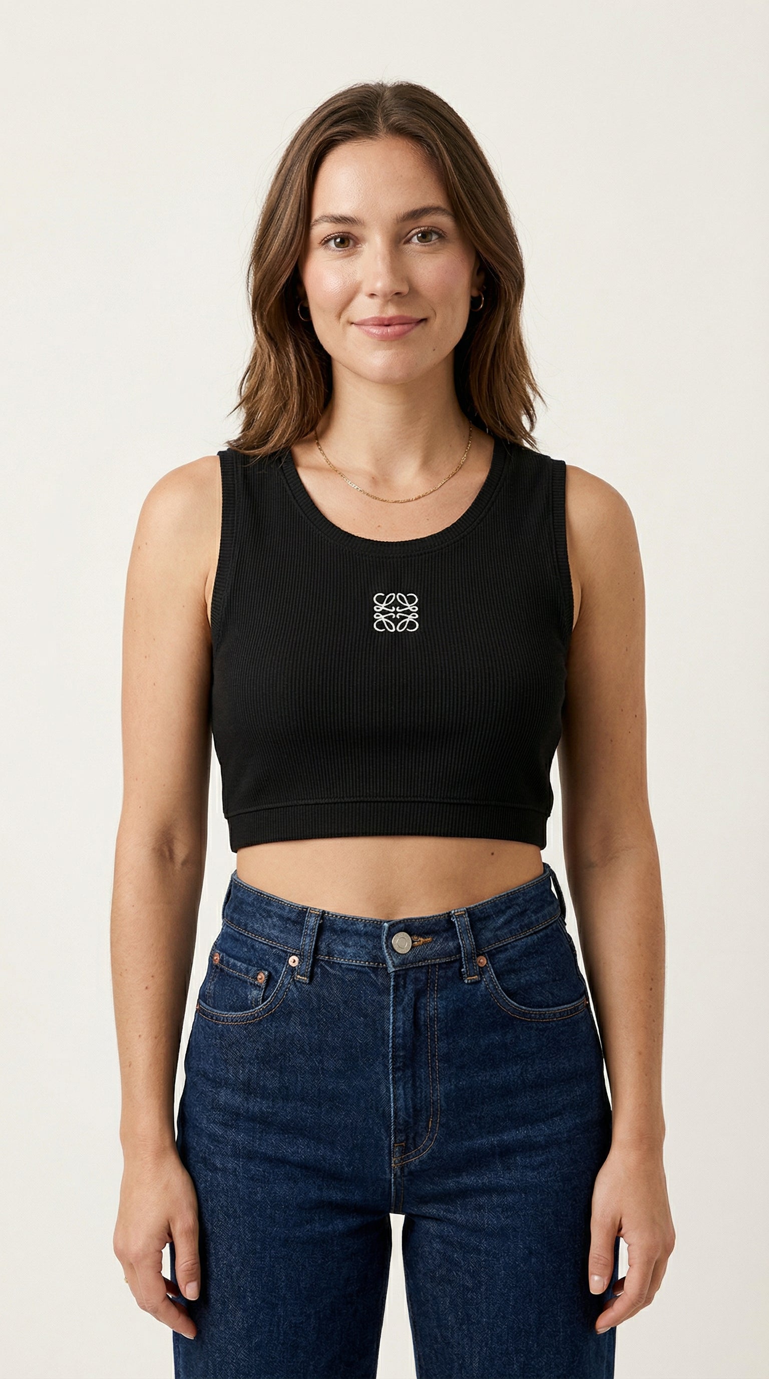 Cropped Ribbed Tank Top - Black